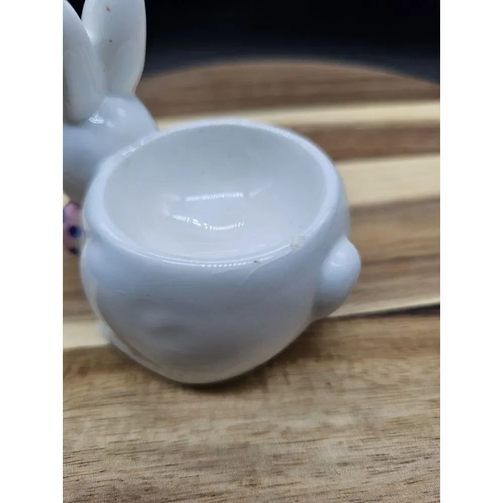 DEPARTMENT 56‎ EASTER BUNNY RABBIT Egg Holder Dish Bowl Ceramic Dept White Pink